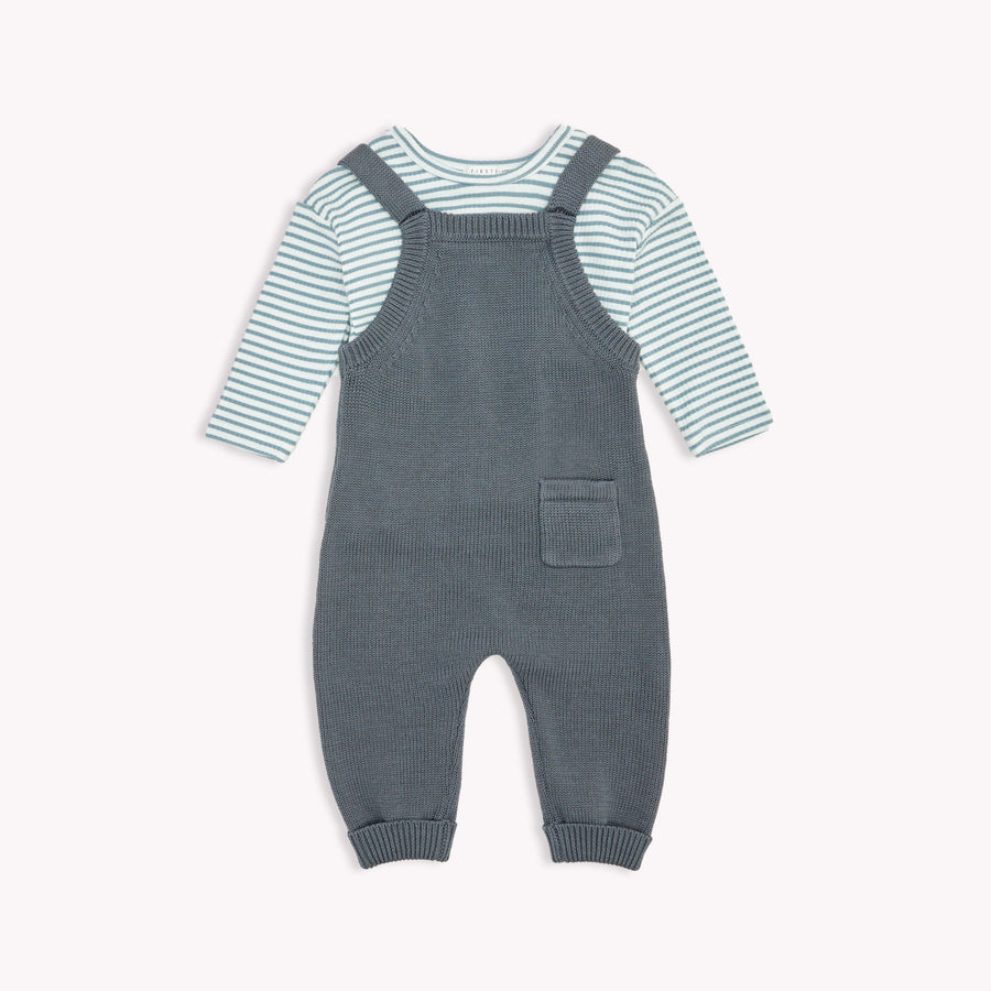 Baby 2Pc Set: L/S Top + Overall Knit: Dusty Blue