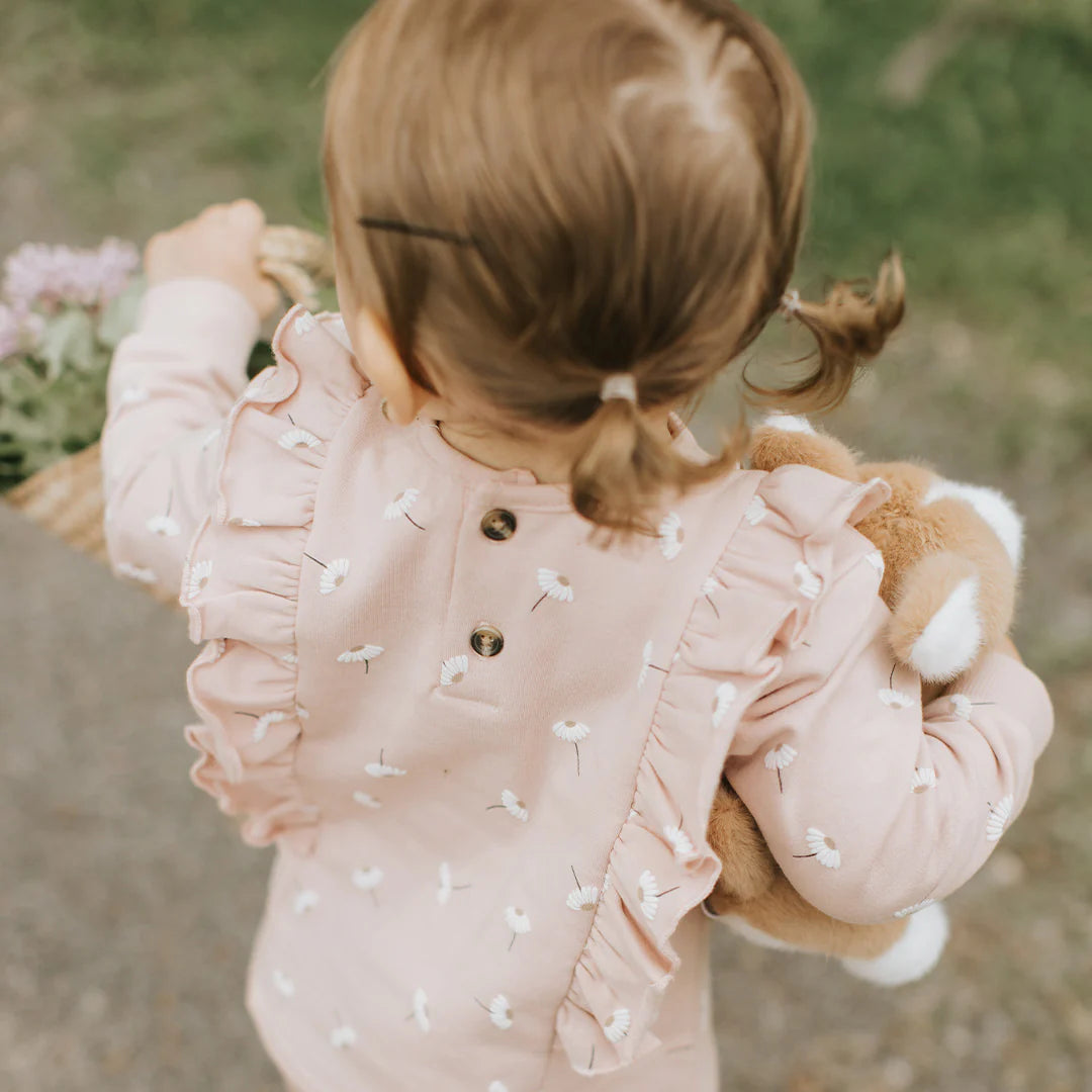 Pink Daisy Ruffle Sleeve Sweater