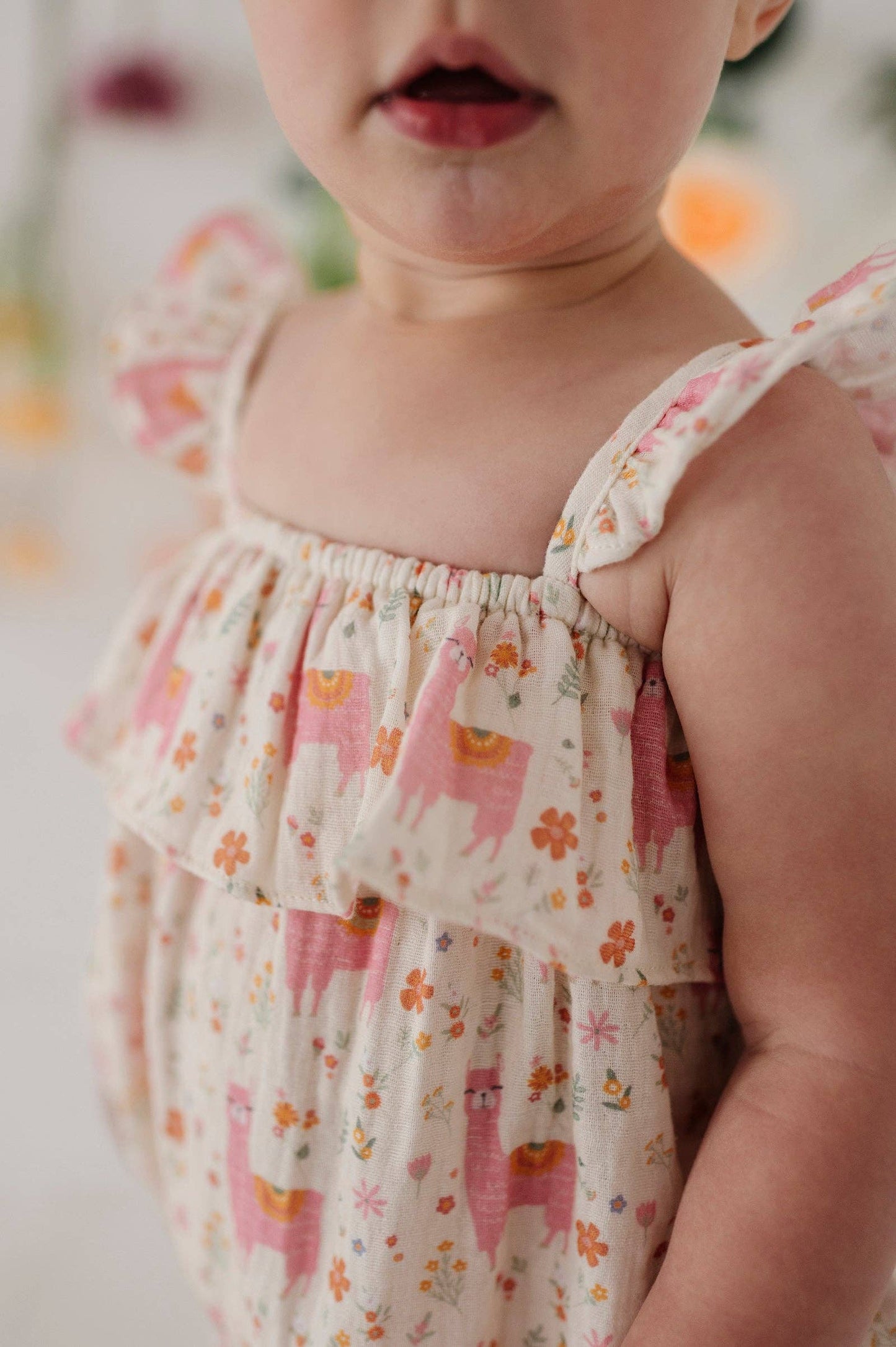 Pink Llamas Gauze Bubble Romper