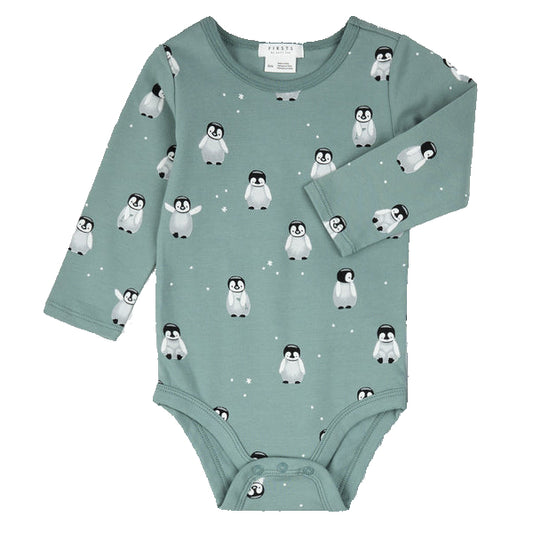 Baby Penguins on Teal Onesie