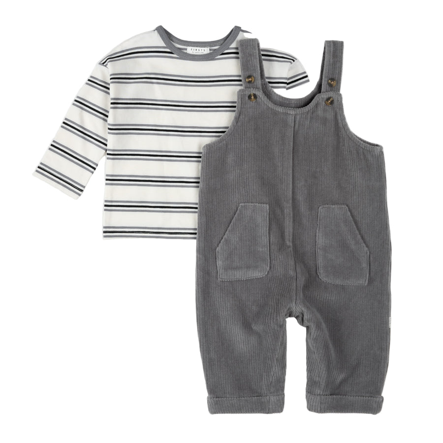 Pearl Blue Corduroy Overall Set