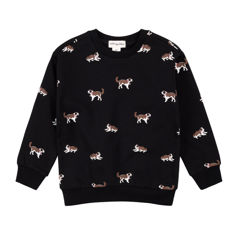 Saint Bernard Print on Black Sweatshirt