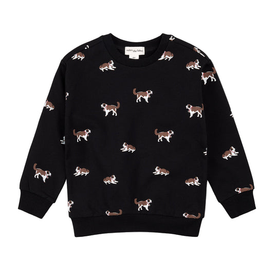 Saint Bernard Print on Black Sweatshirt