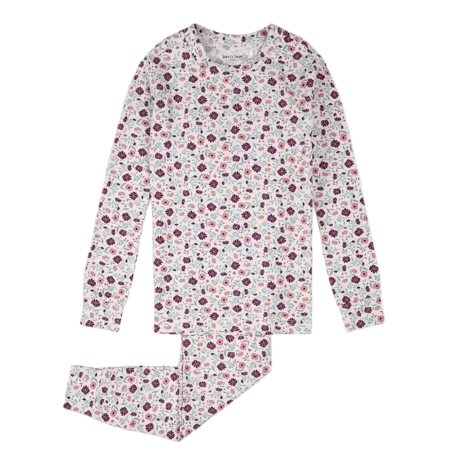 Purple Floral Beige Modal Jersey PJ Set