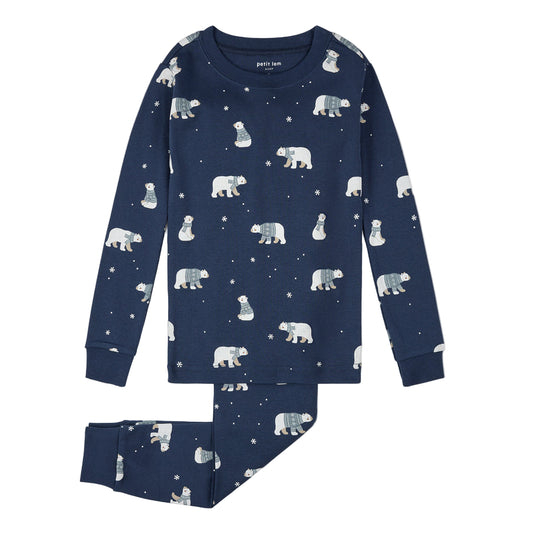 Winter Polar Bear Print on Navy PJ Set