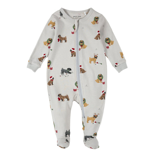 Holiday Pugs Print on Light Grey Sleeper