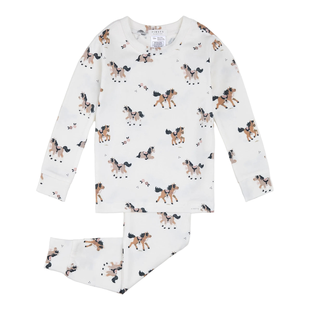 Pony Print on Off-White Infant LunaKnit PJ Set