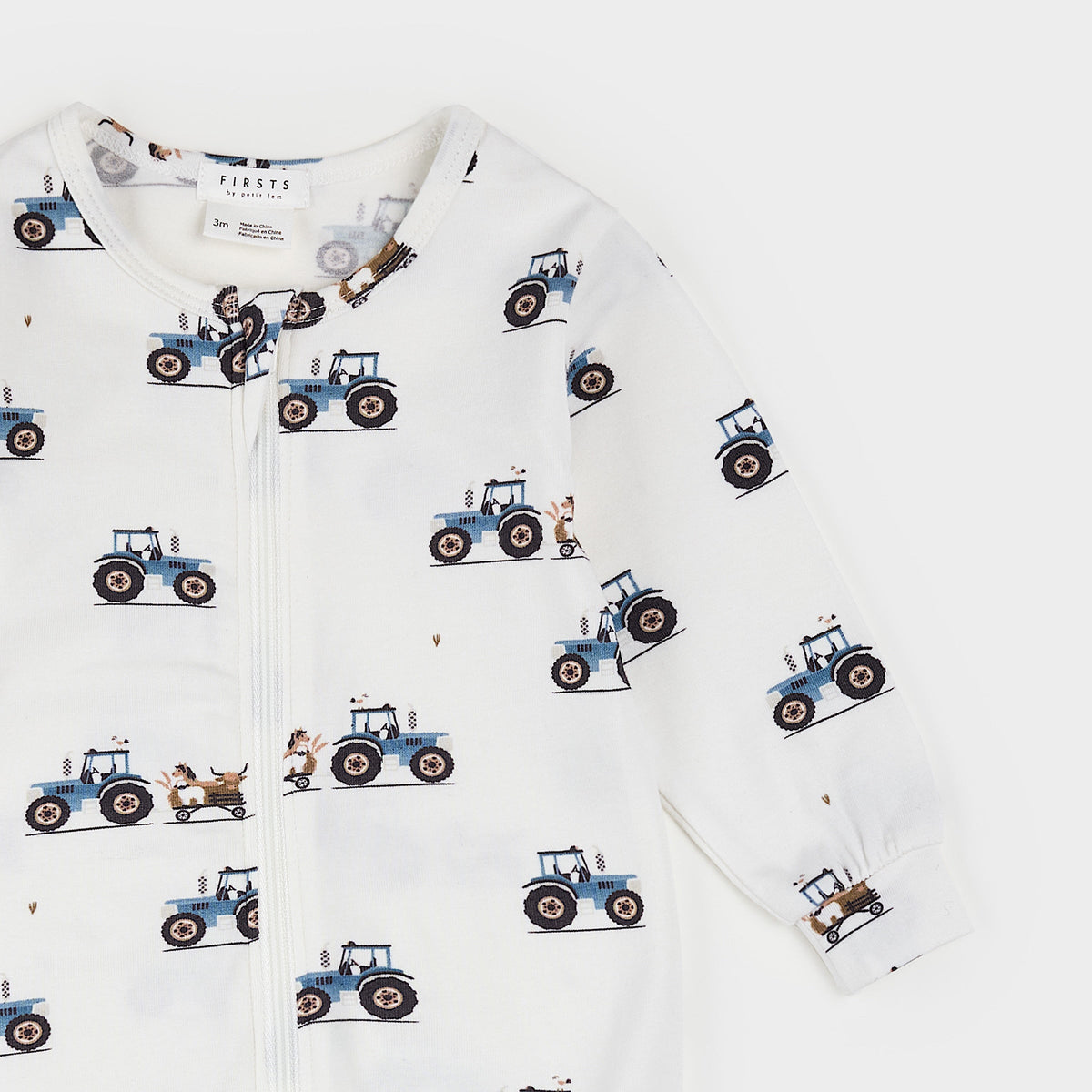 Tractor Ride Print on Off-White LunaKnit Sleeper