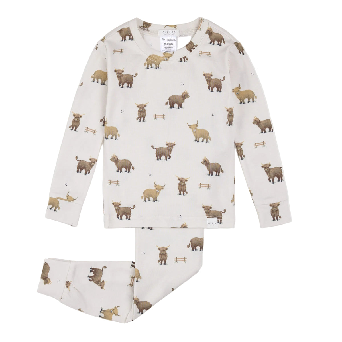 Highland Cow Print on Crème Infant LunaKnit PJ Set