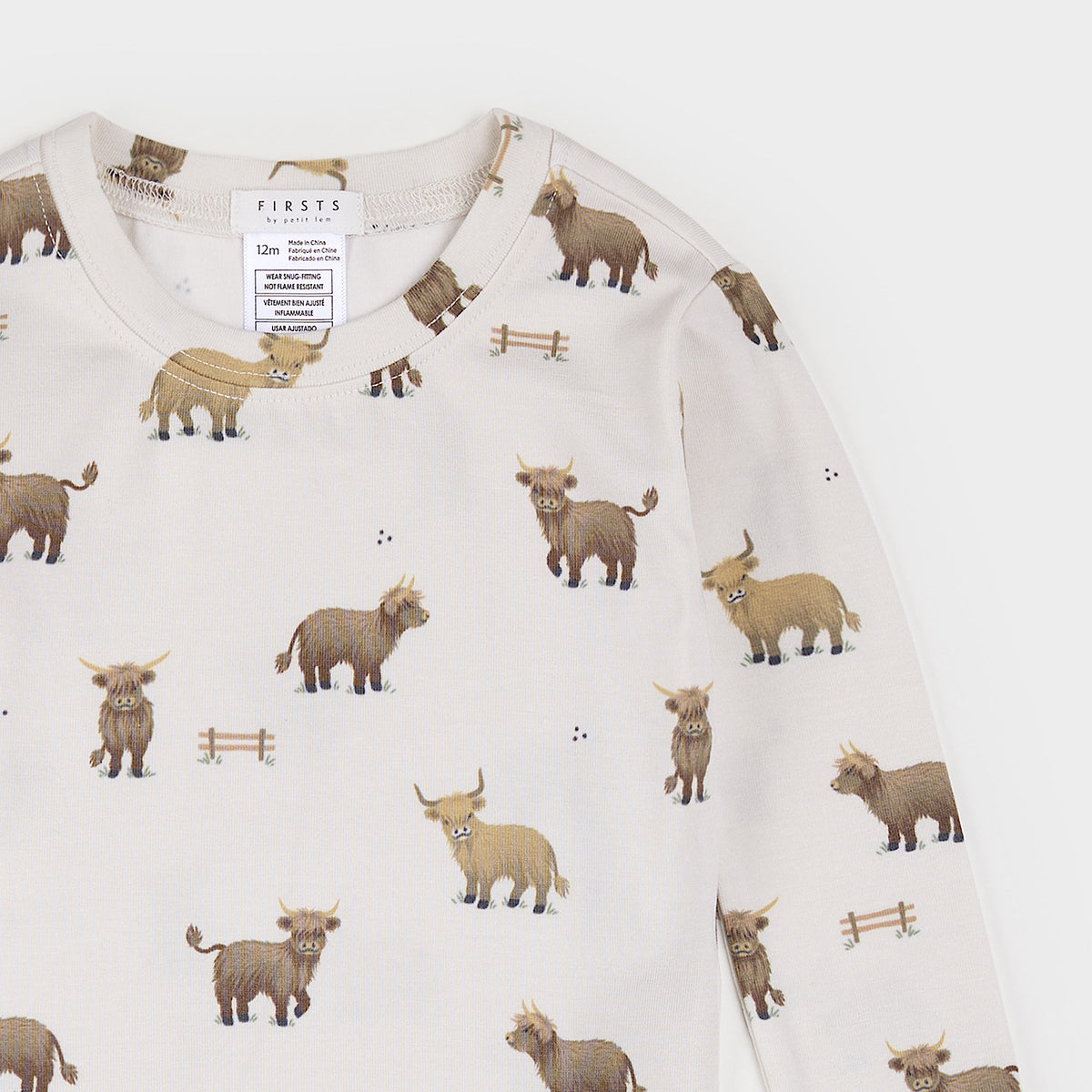 Highland Cow Print on Crème Infant LunaKnit PJ Set