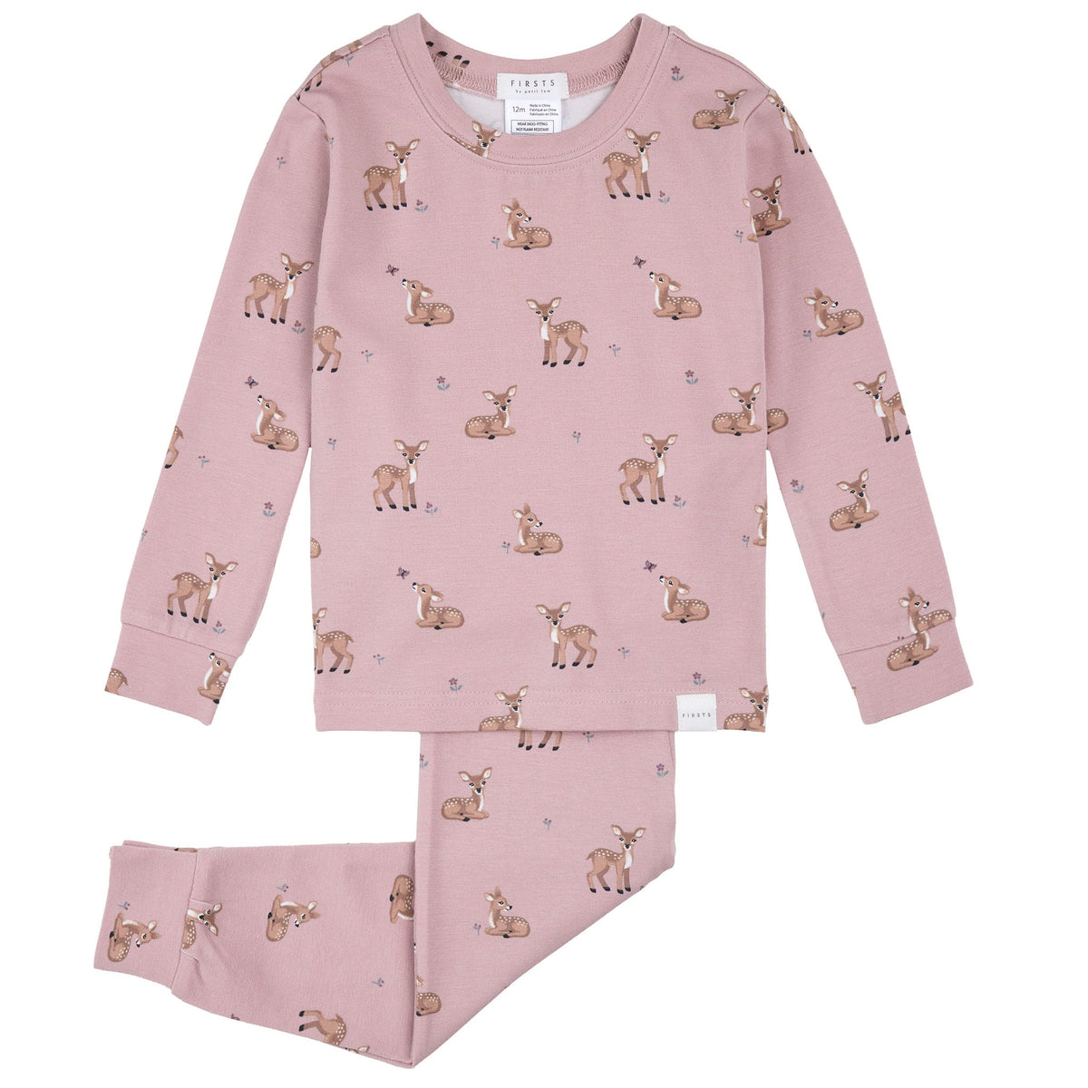 Berry Deer Two-Piece Pajama Set flat lay