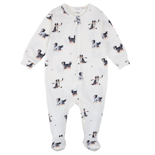 Hockey Dogs Footed Sleeper flat lay