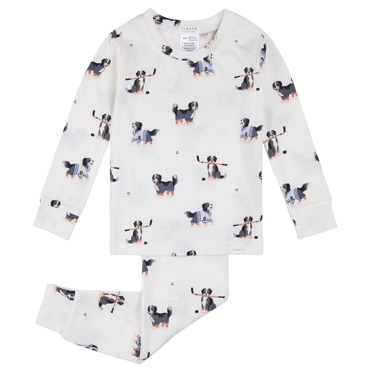 Hockey Dogs Two-Piece Baby Pajama Set flat lay