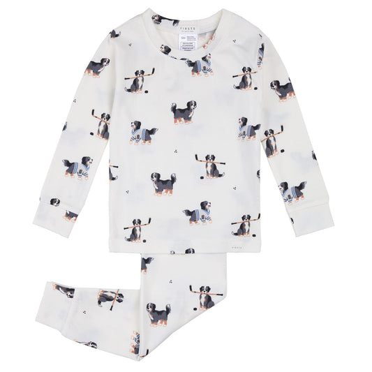 Hockey Dogs Two-Piece Baby Pajama Set flat lay