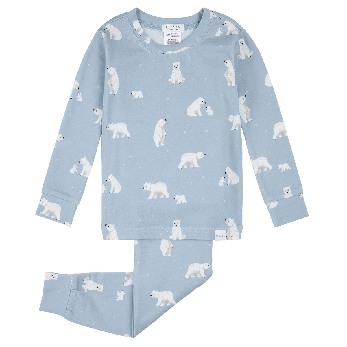 Polar Bear Two-Piece Baby Pajama Set flat lay