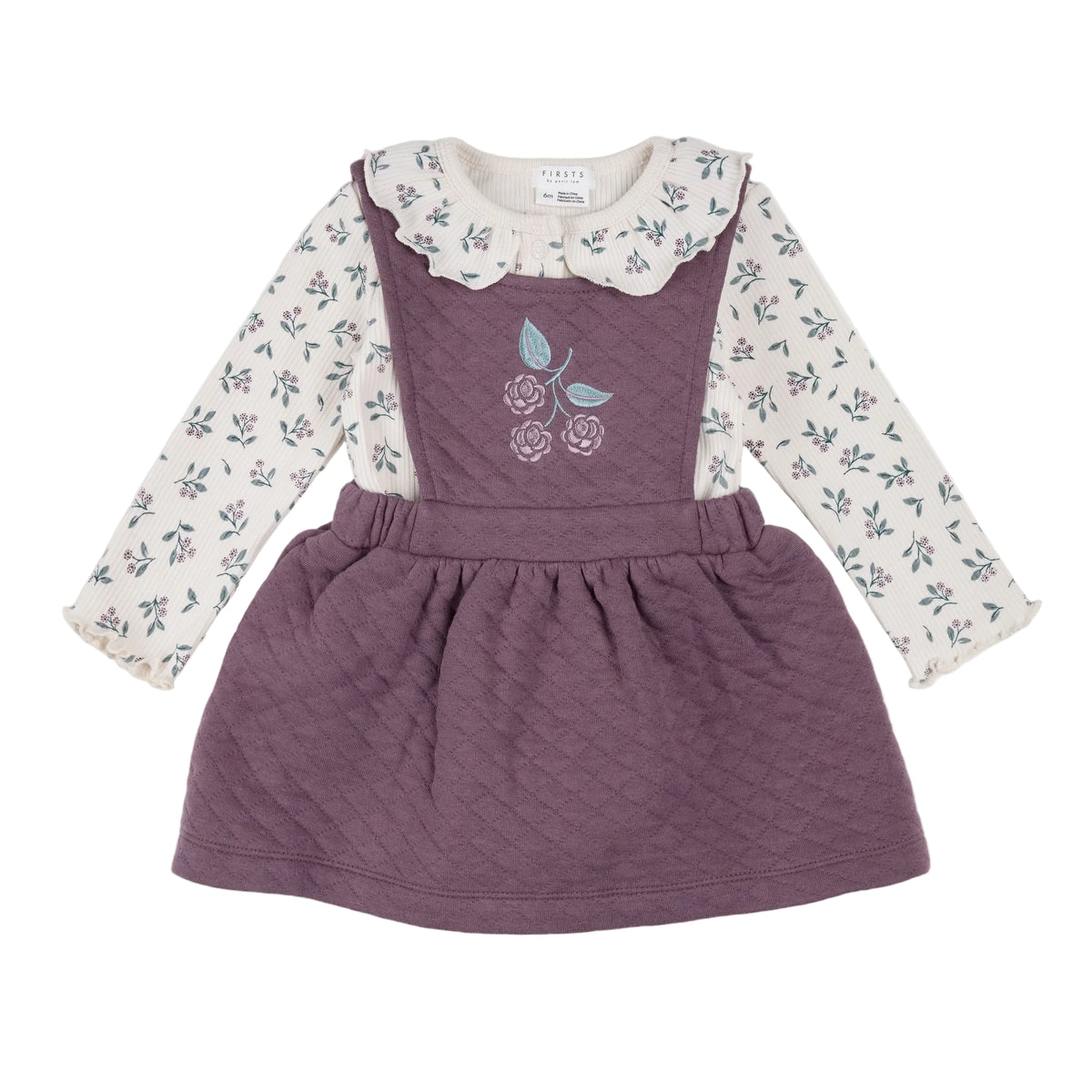 Floral & Eggplant Quilted Overall Dress Set alternate flat lay