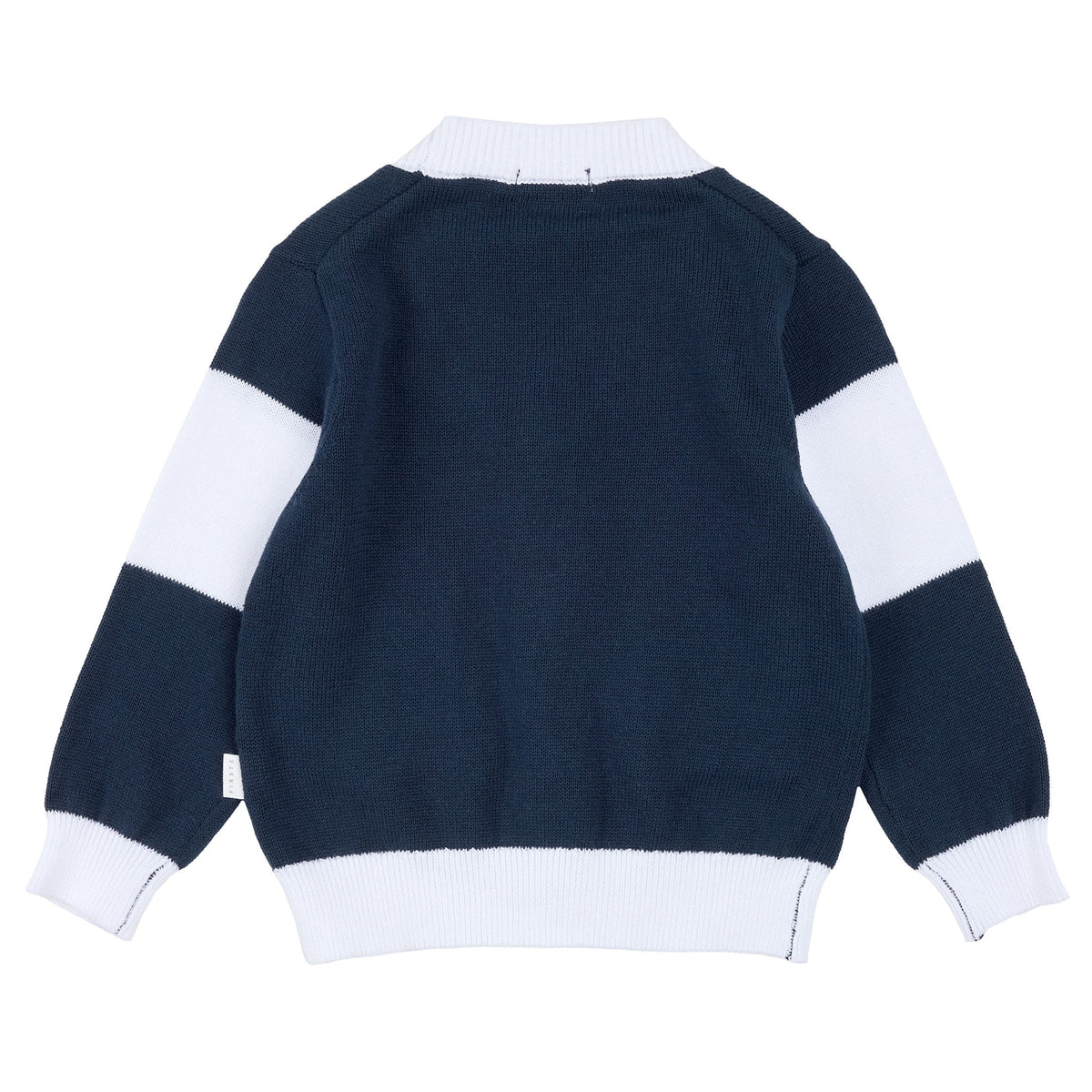 Navy Hockey Cardigan back flat lay
