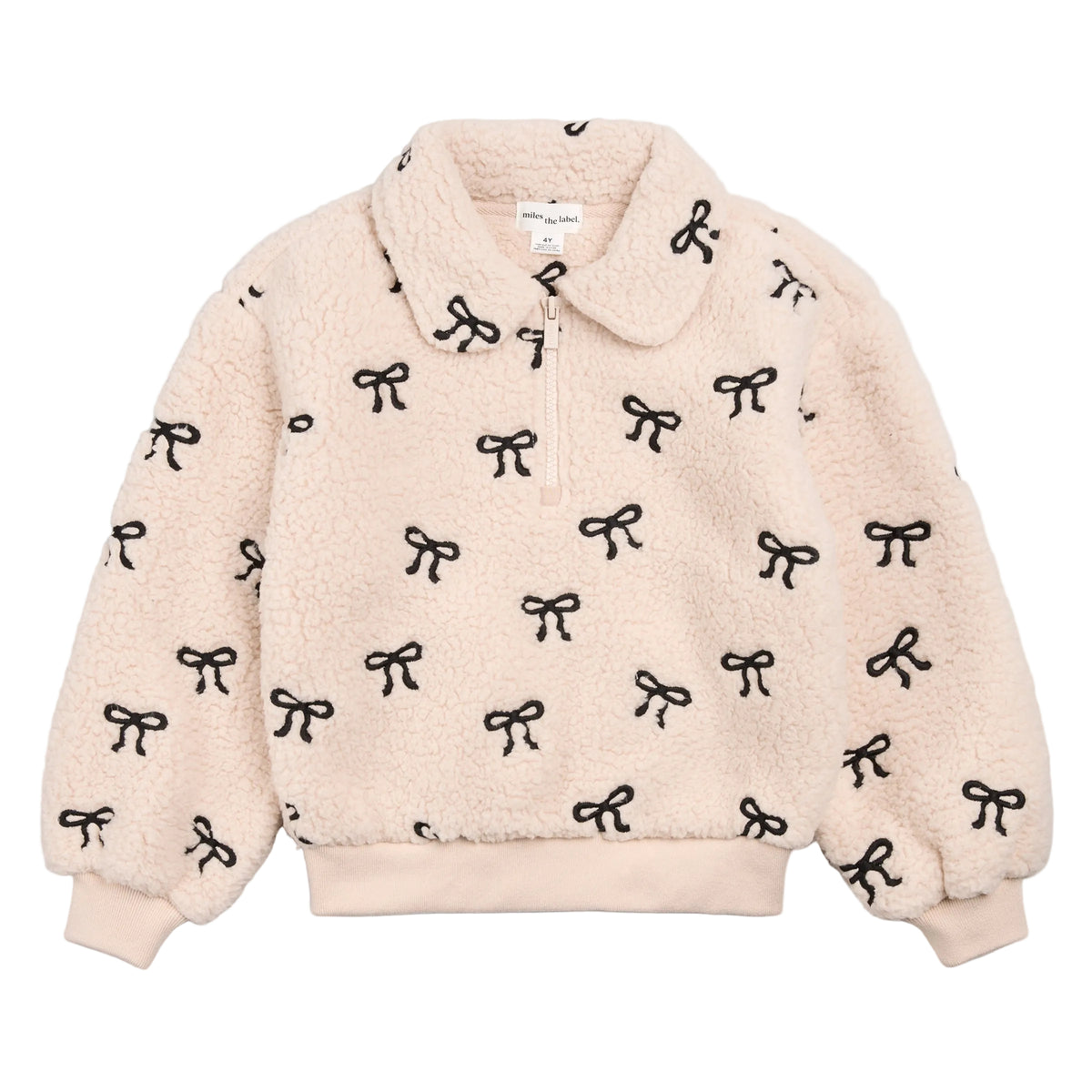 Bows Embroidered Sherpa Almond Half-Zip Pull-Over