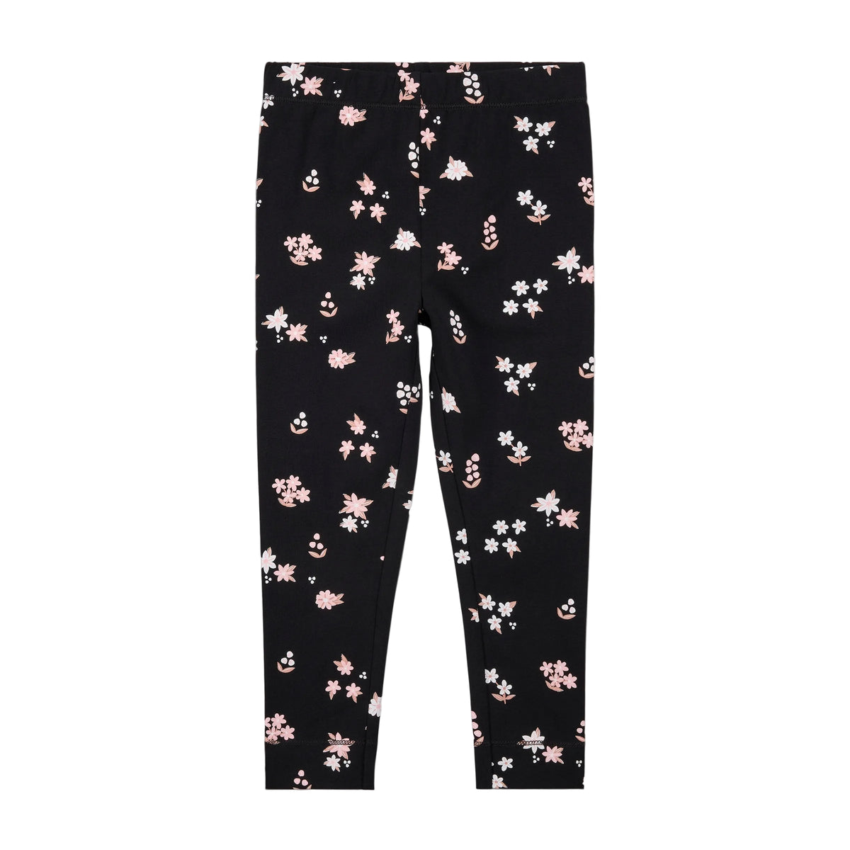 Pink Flowers Print on Black Leggings