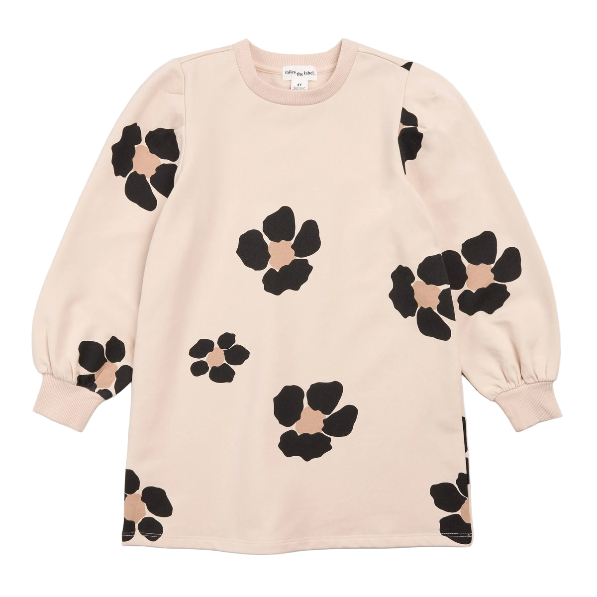 Bold Flower Print on Almond Fleece Sweater Dress