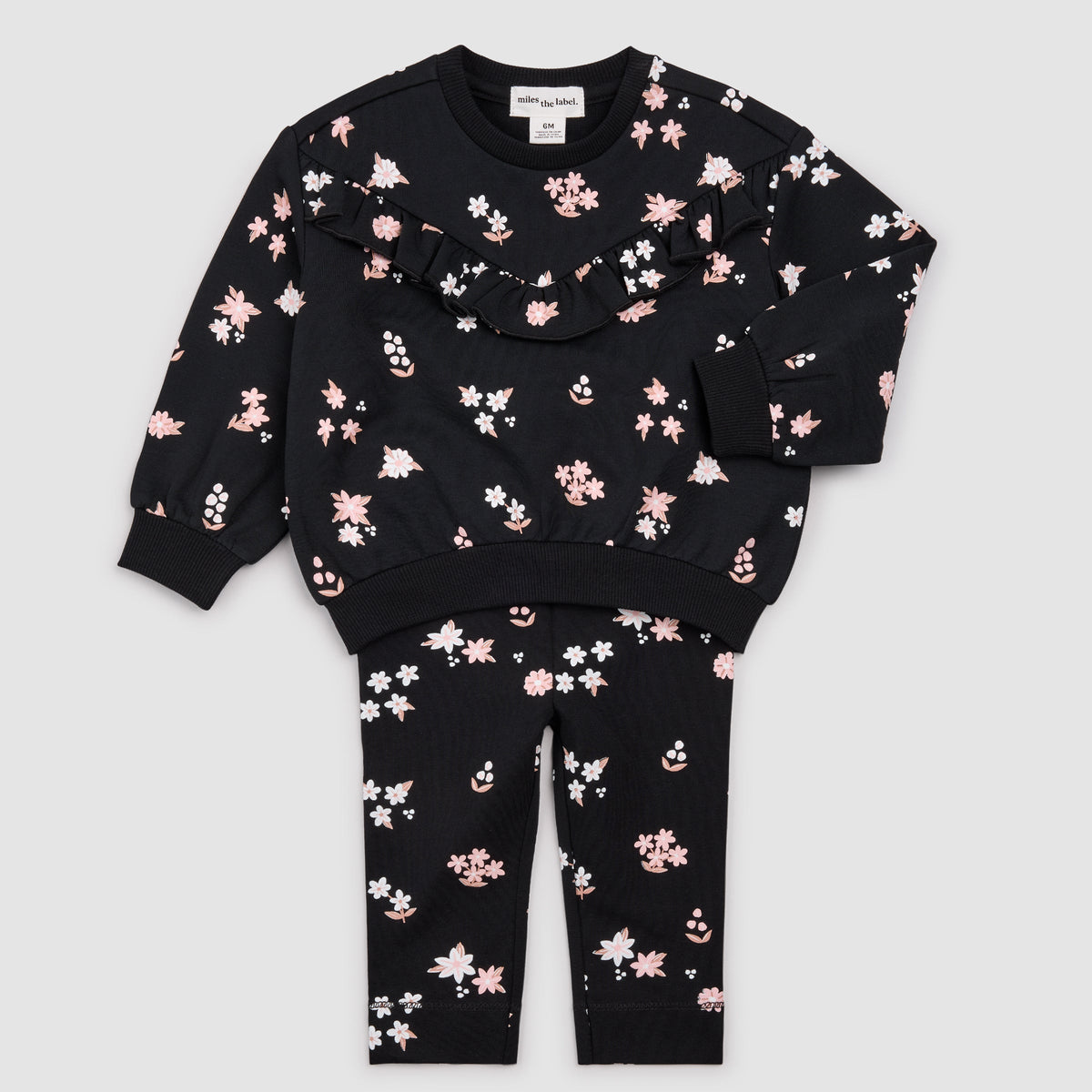Pink Flowers Print on Black Fleece Sweatshirt outfit