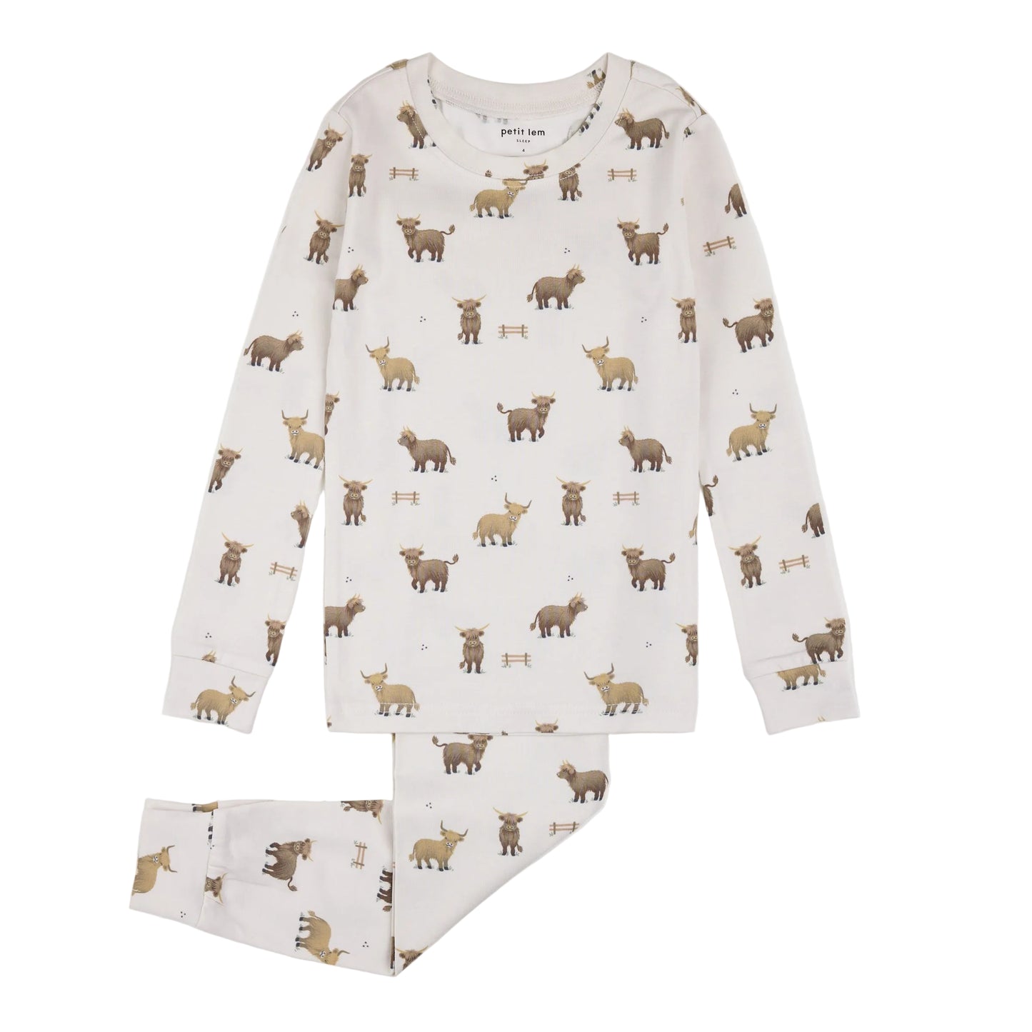 Highland Cow Print on Crème LunaKnit PJ Set
