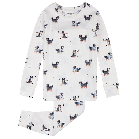 Hockey Dogs Two-Piece Pajama Set flat lay