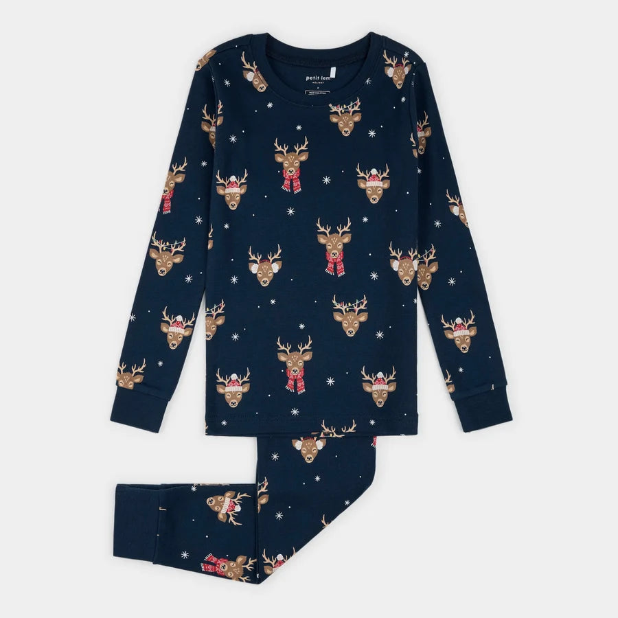 Reindeer Run Navy Baby Pj Set
