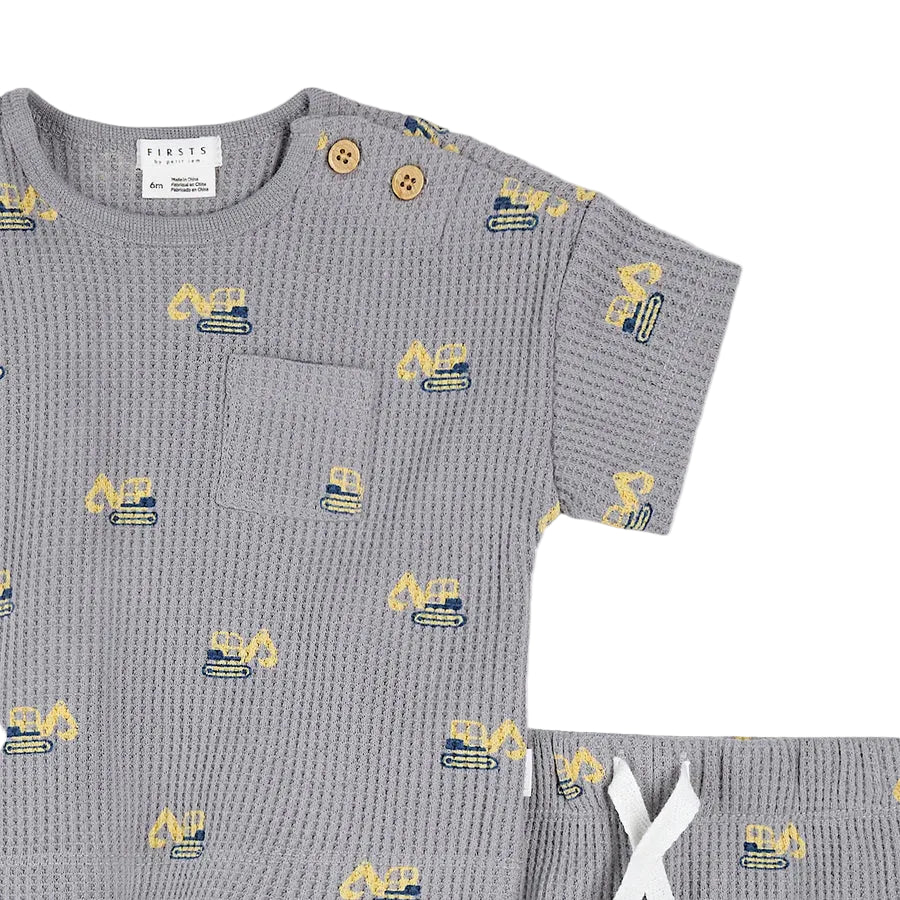 Grey Construction Zone Waffle Knit Top + Shorts