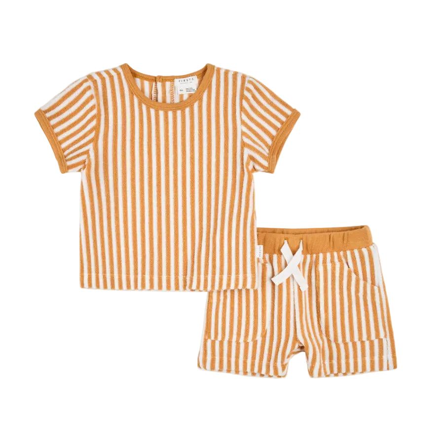 Yellow Gold Striped Knit S/S Top + Bottoms