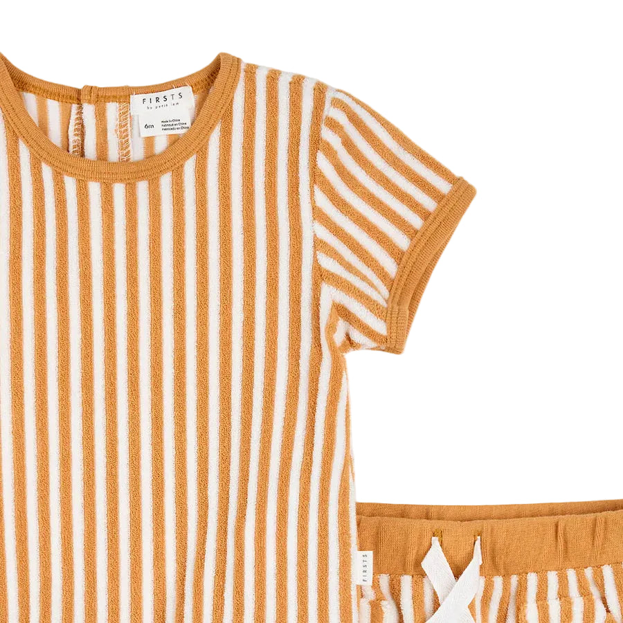 Yellow Gold Striped Knit S/S Top + Bottoms