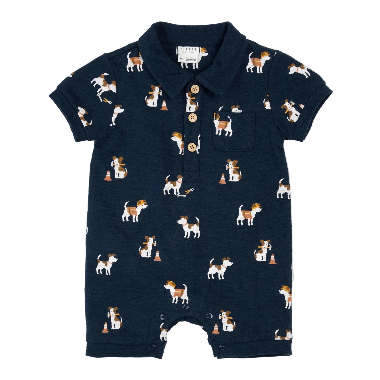 Organic Construction Pups Polo Romper