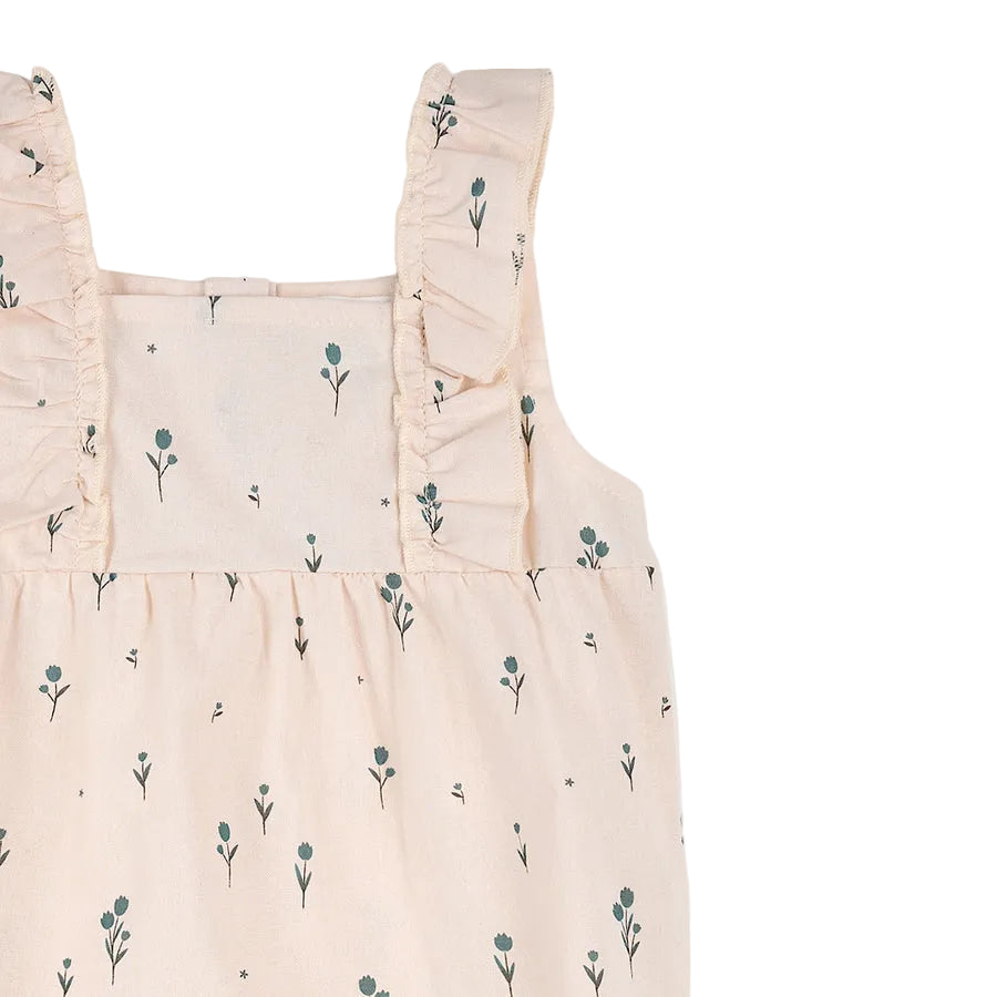 Blue Tulips on Light Pink Cross Hatch Playsuit