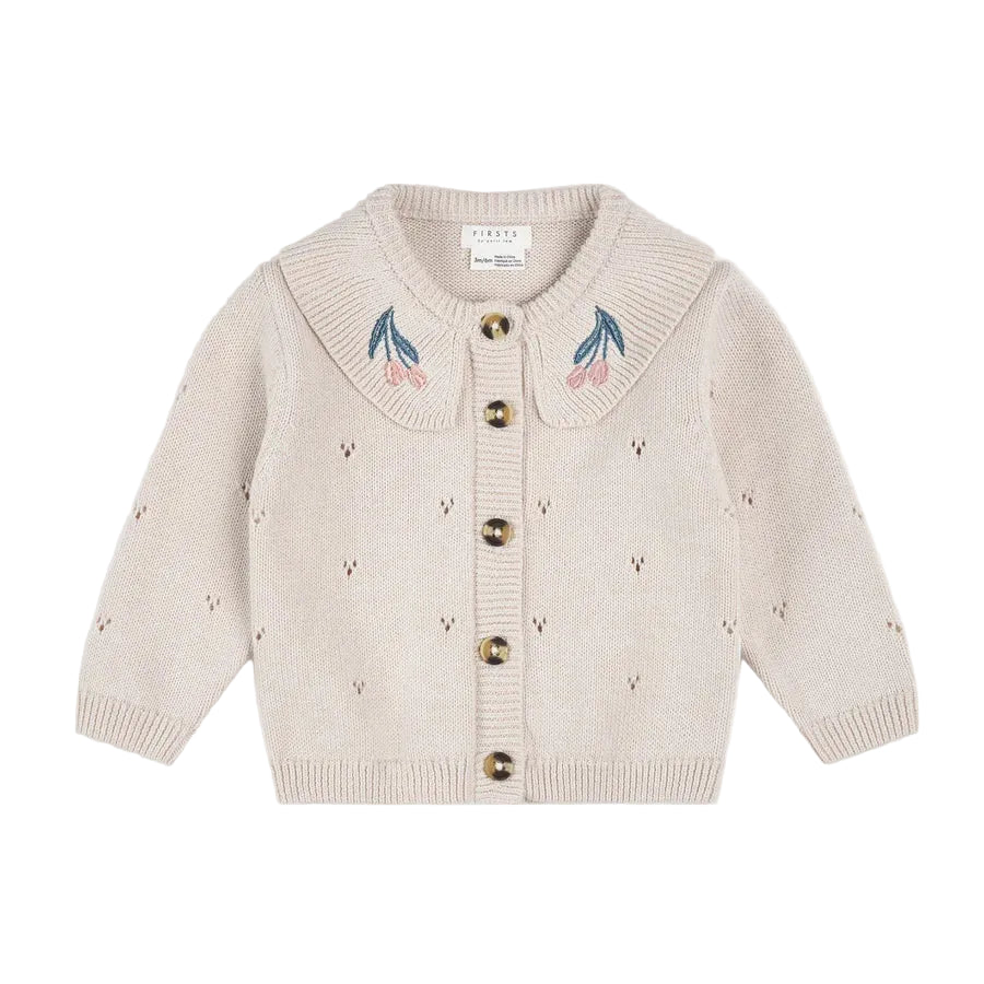 Beige Blossom Knit Cardigan