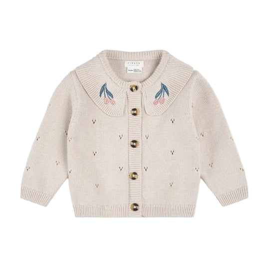 Beige Blossom Knit Cardigan