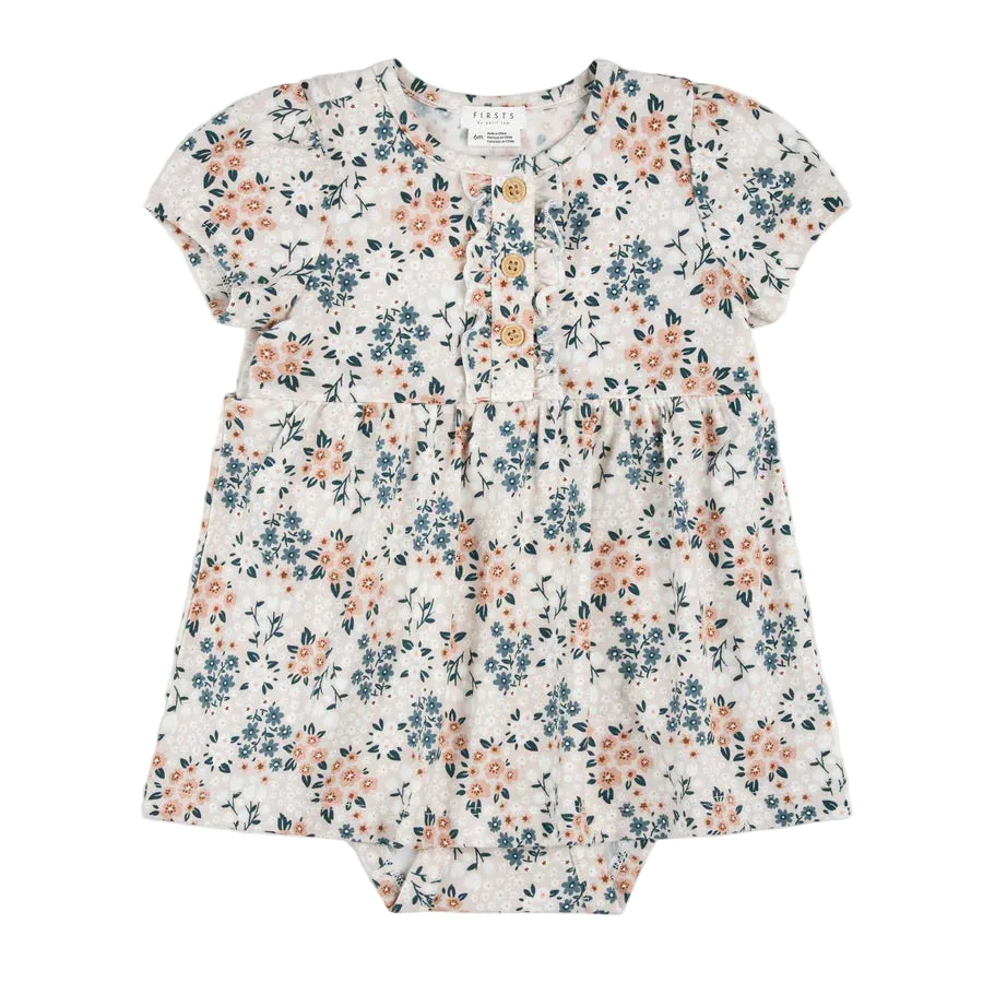 Blue & Pink Floral Onesie Dress