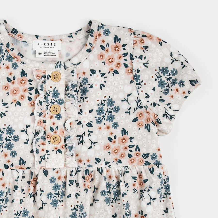 Blue & Pink Floral Onesie Dress