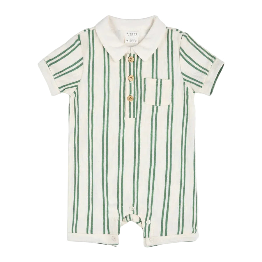 Organic Green Stripe Polo Romper