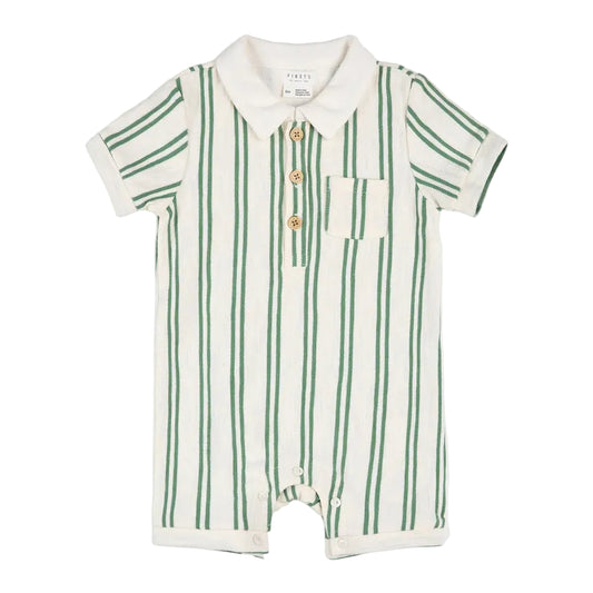 Organic Green Stripe Polo Romper