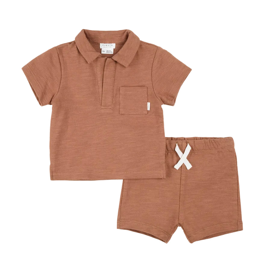 Dark Orange Knit S/S Top + Shorts