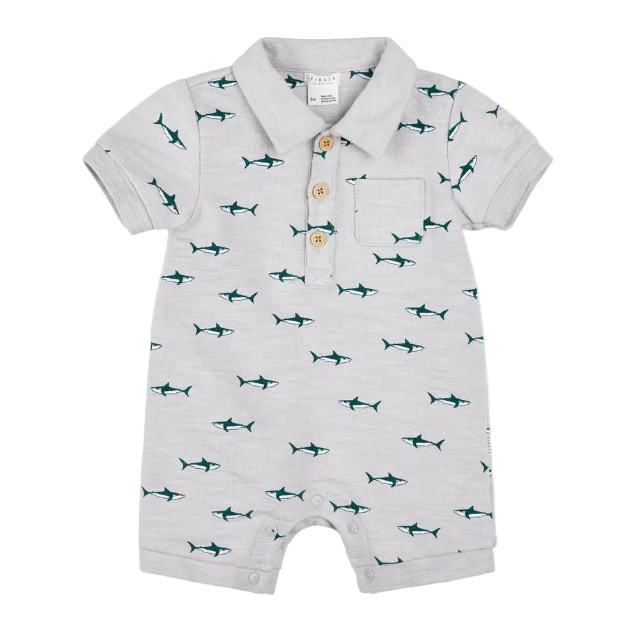 Organic Light Grey Shark Polo Romper