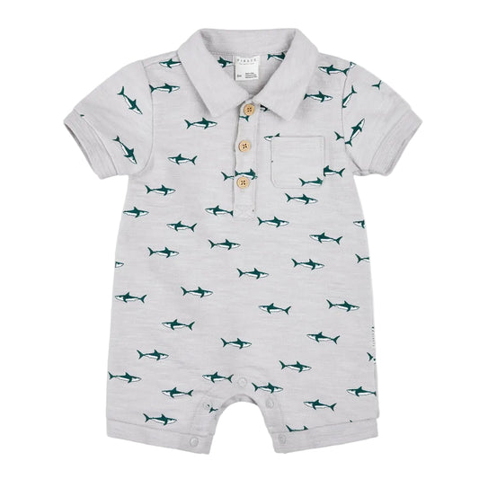 Organic Light Grey Shark Polo Romper