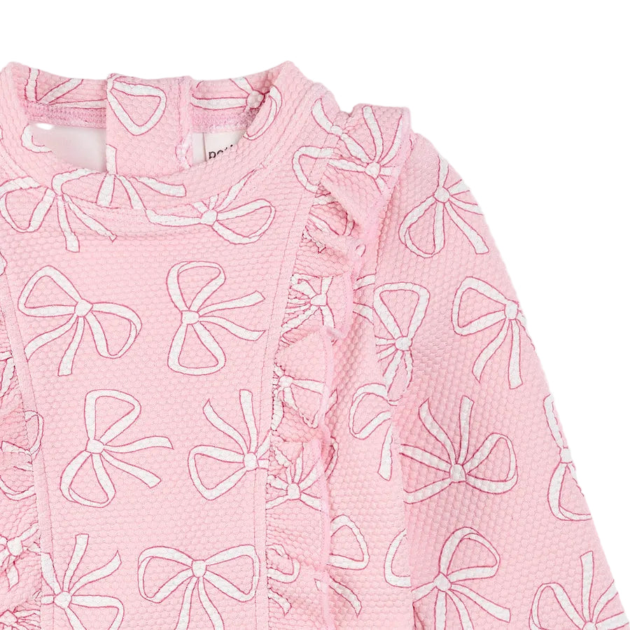 Bows Print on Light Pink Long-Sleeve One-Piece Swimsuit