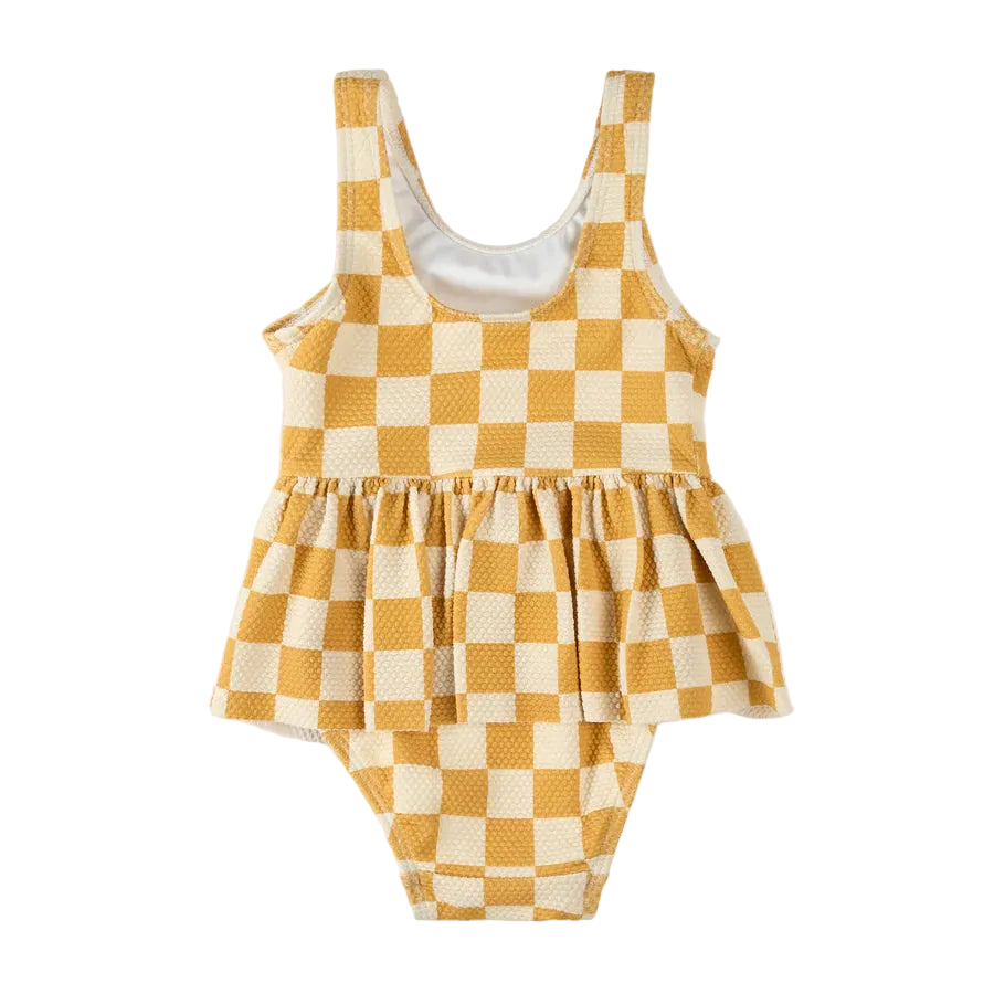 Orange Checkerboard Skirted Baby Swimsuit