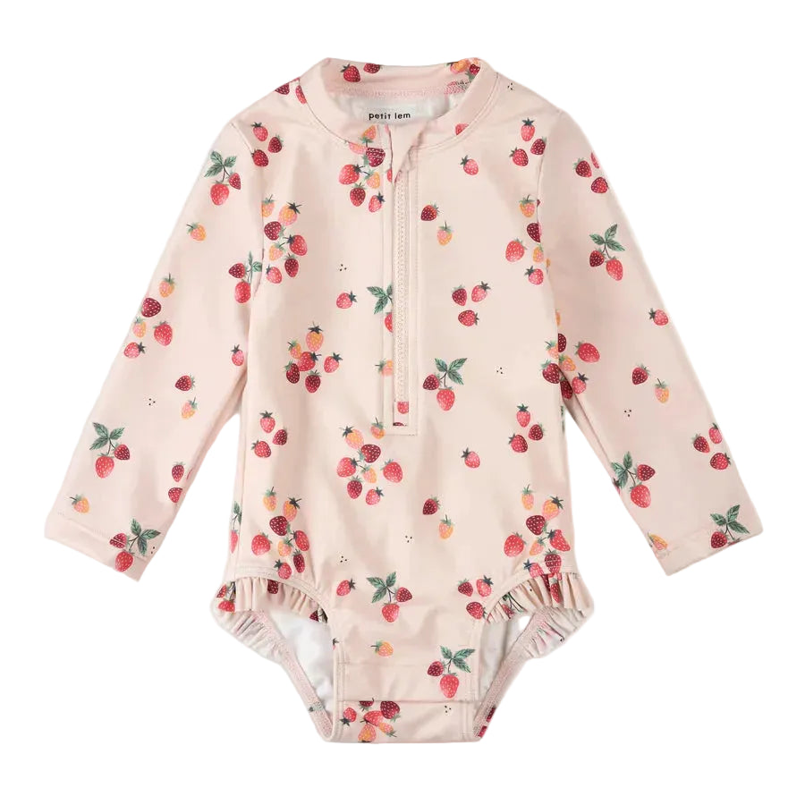 Sweet Strawberries Long-Sleeve One-Piece Swimsuit