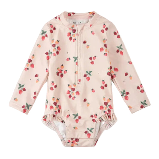 Sweet Strawberries Long-Sleeve One-Piece Swimsuit