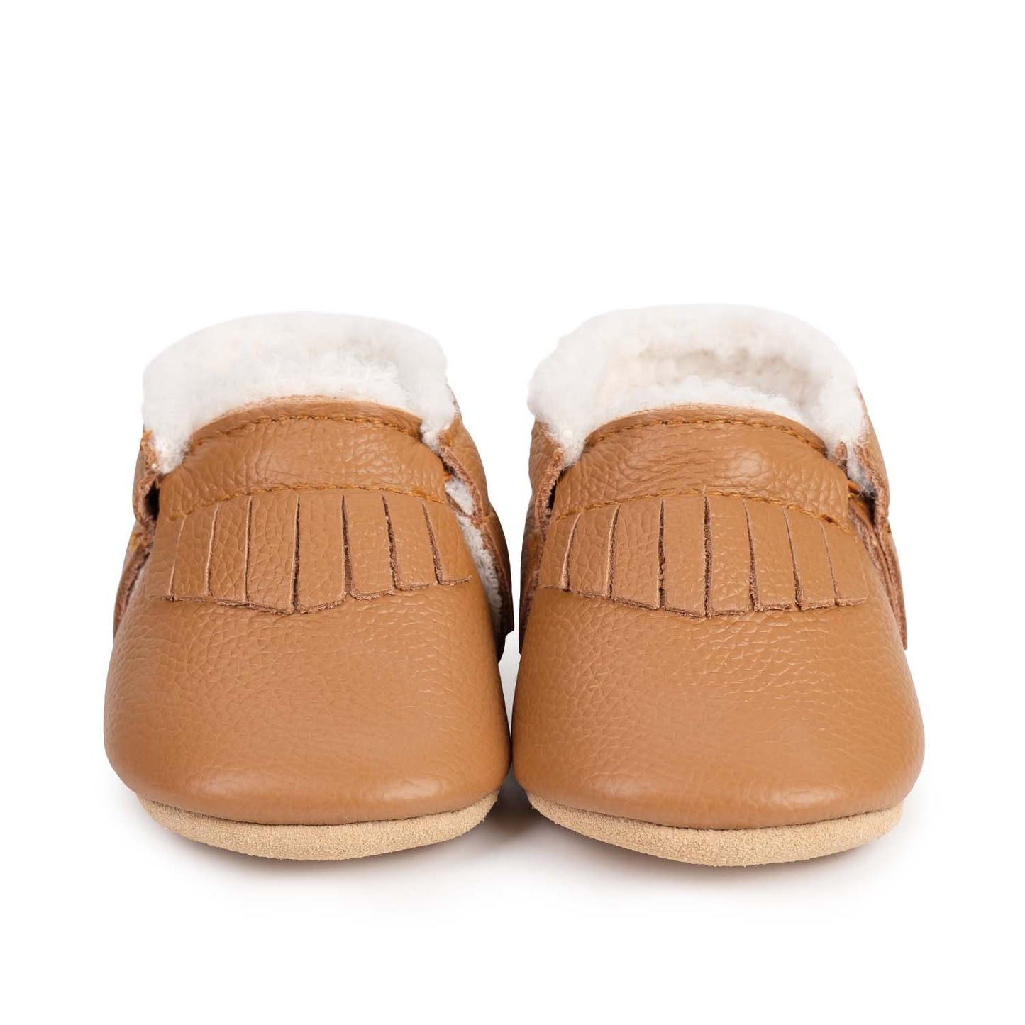 Classic Brown Leather Sherpa Baby Moccasins