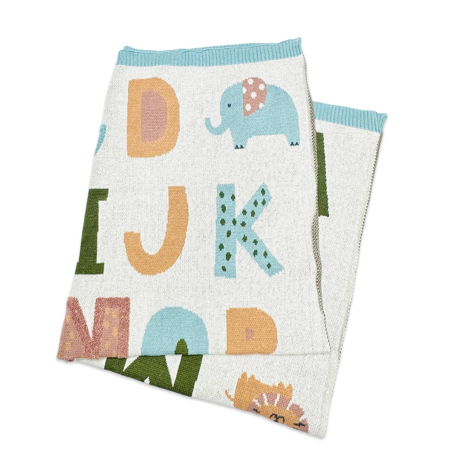 Organic Jacquard Sweater Knit Blanket - Alphabet Blue
