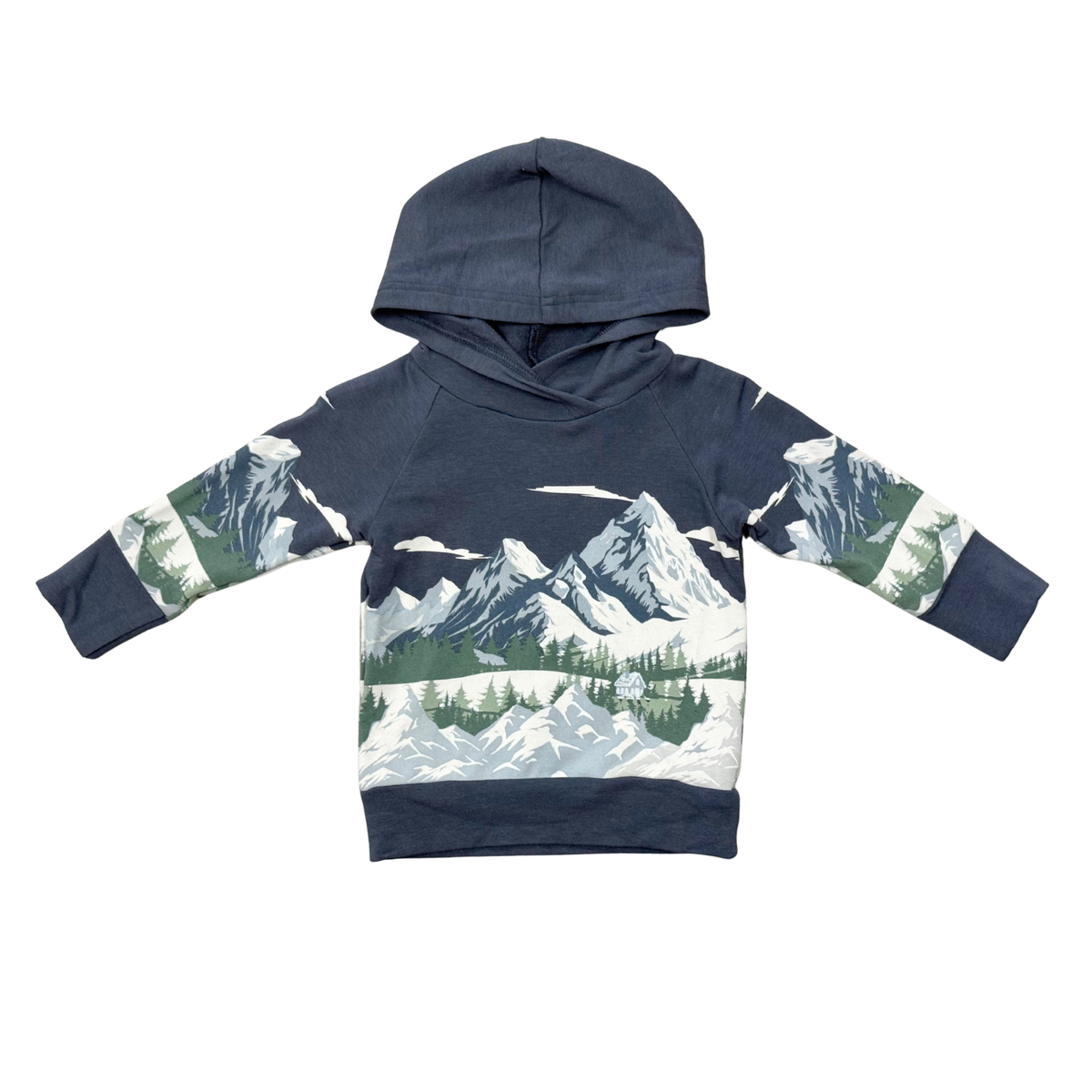 Mountains on Nightfall Blue Raglan Hoodie