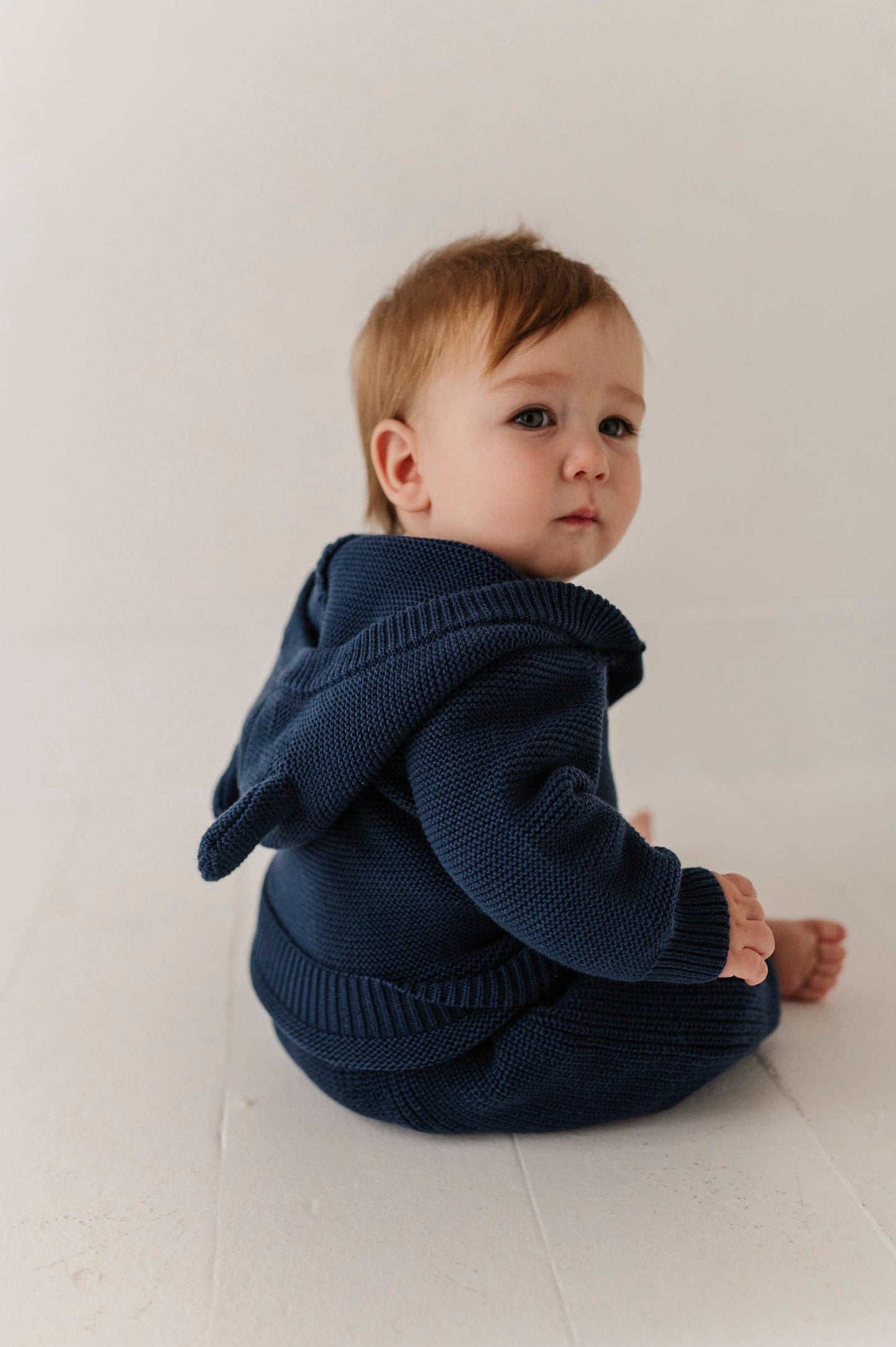 Navy Knit Cotton Teddy Hoodie